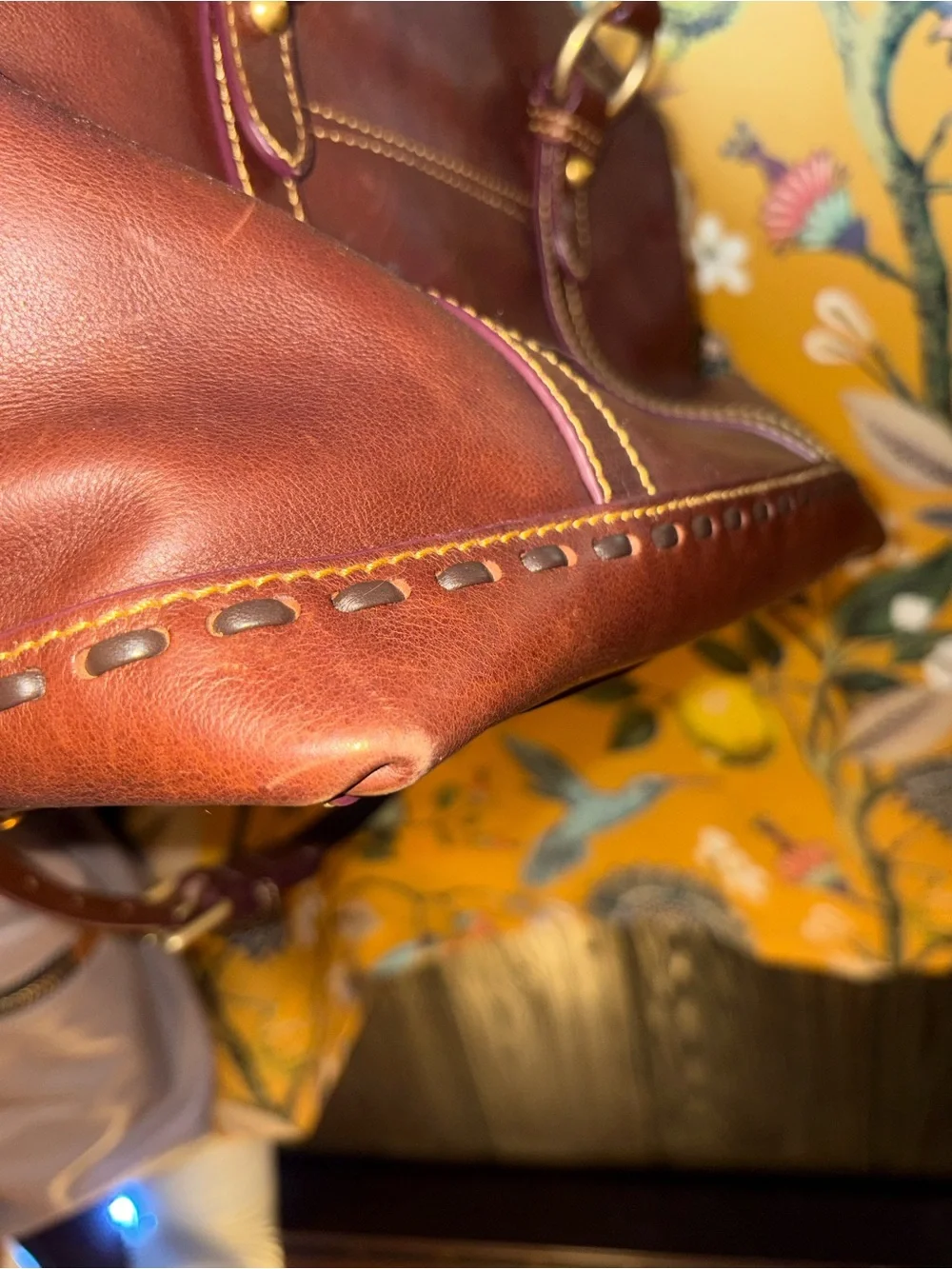 Dooney & Bourke Chestnut Brown Florentine Leather Whipstitch Satchel Bag